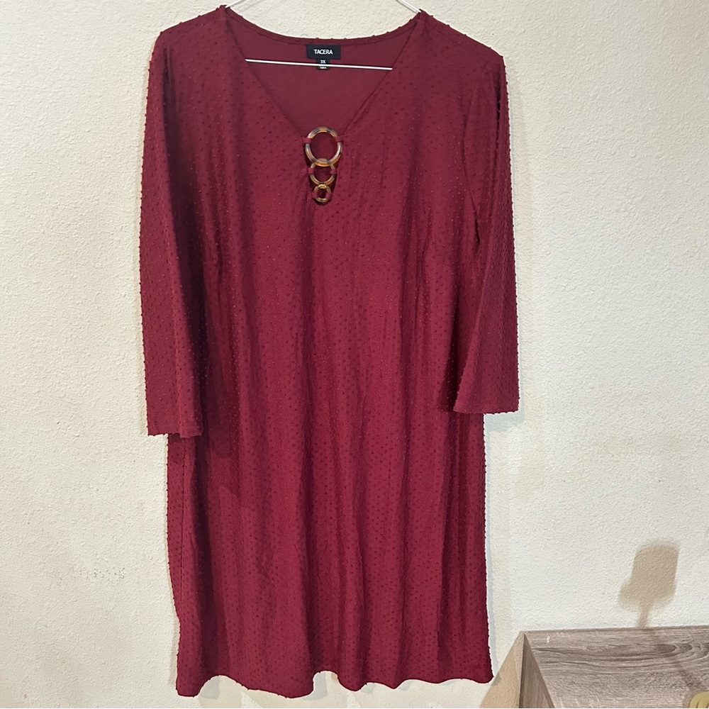 Tacera Women's Dress 3/4 Sleeve 3XL Burgundy Red